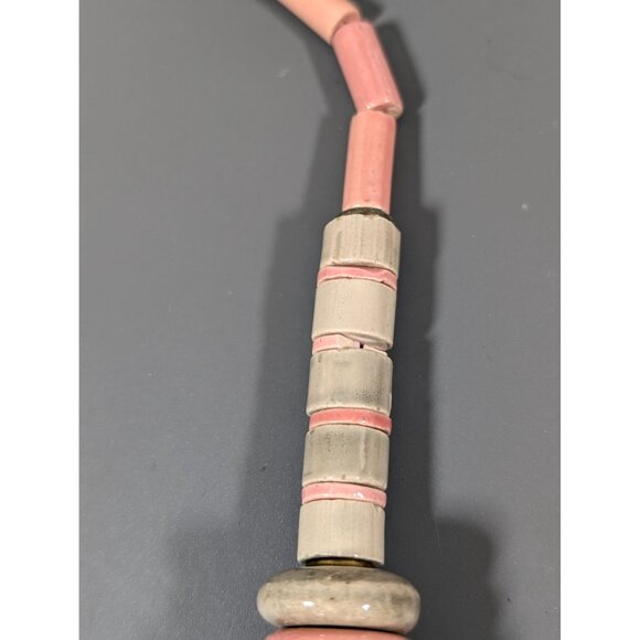 Pink Gray Ceramic Bead Statement Necklace Chunky Tribal Boho 17" - Picture 6 of 10